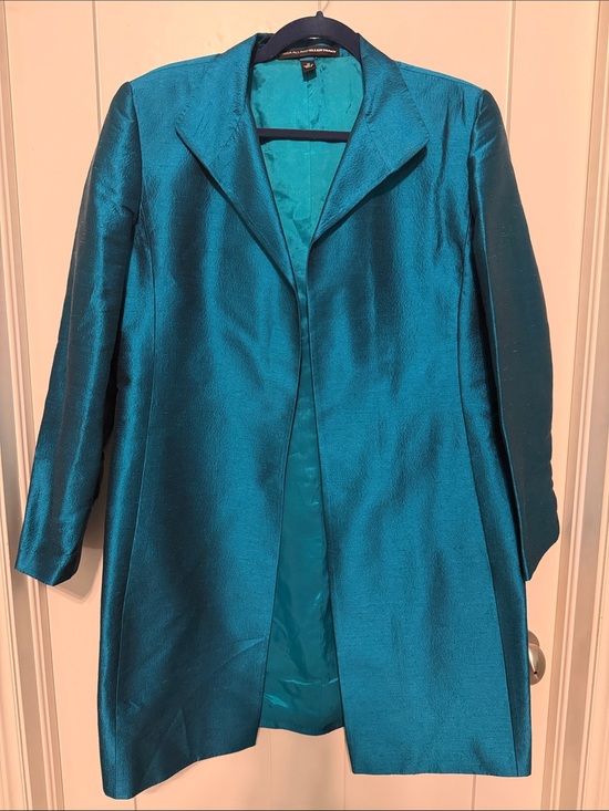 Linda Allard Ellen Tracy Jackets & Blazers - Vintage Women’s Teal Satin Longline Blazer by Linda Allard Ellen Tracy Size 14